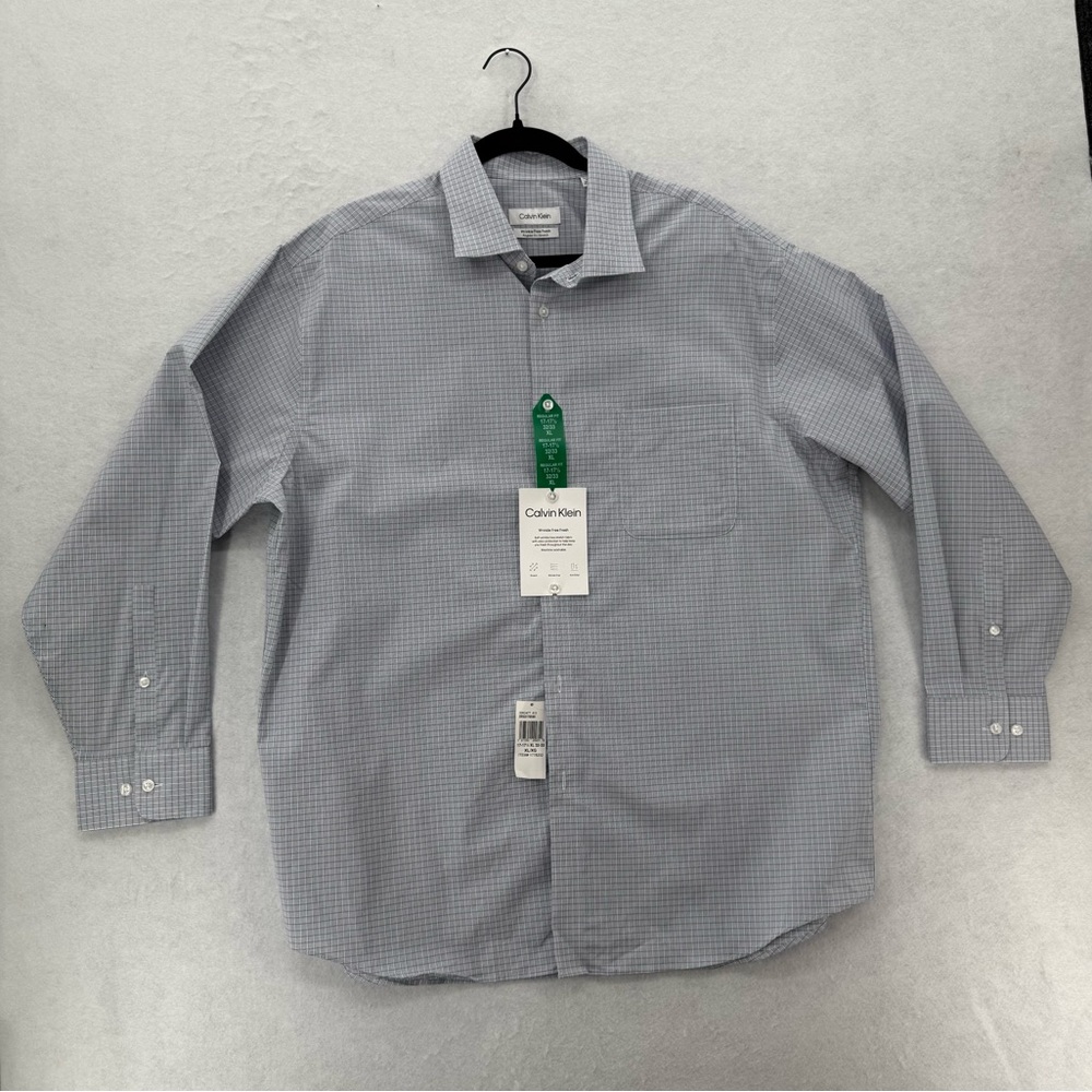 NWT Calvin Klein Wrinkle Free‎ Fresh Regular Fit Stretch Dress Shirt XL 17–17.5